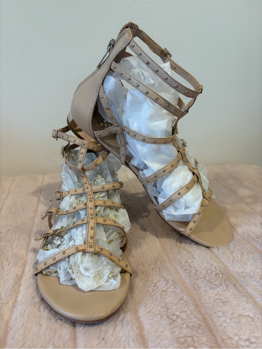 Vince Camuto Studded Strappy Gladiator Sandals in Nude